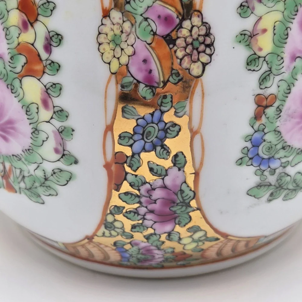 Vintage Cantonese Famille Rose Medallion Porcelain Tea Set Peonies Butterflies